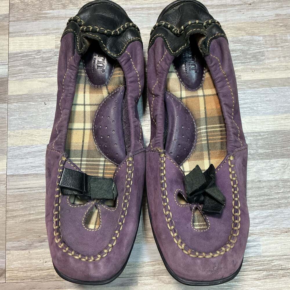 Born Hand Crafted Footwear Purple Suede Leather Bow Slip On Ballet Flat Shoes